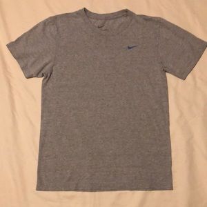 Nike gray t shirt with blue swoosh size small